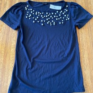 Ann Taylor NWT Navy Blue Beaded Pearl Top Size Small